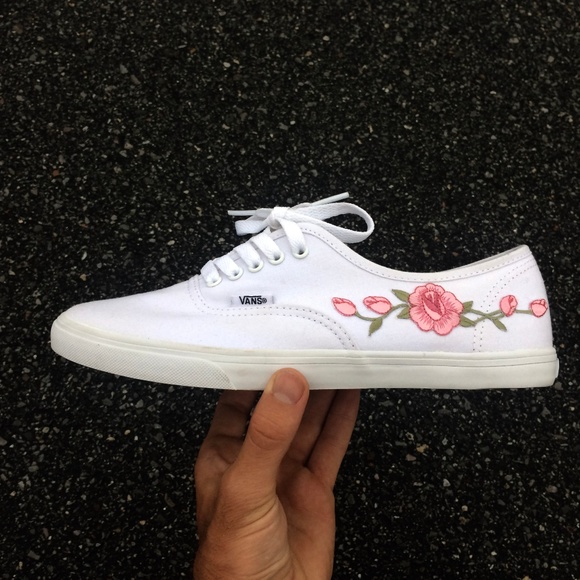 white vans with pink flowers